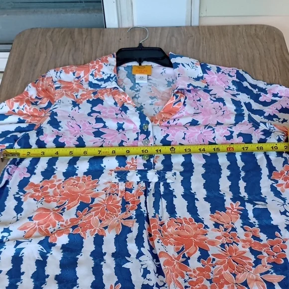 Ruby Rd. Floral Striped Blouse - Blue, Pink, White - Picture 10 of 15
